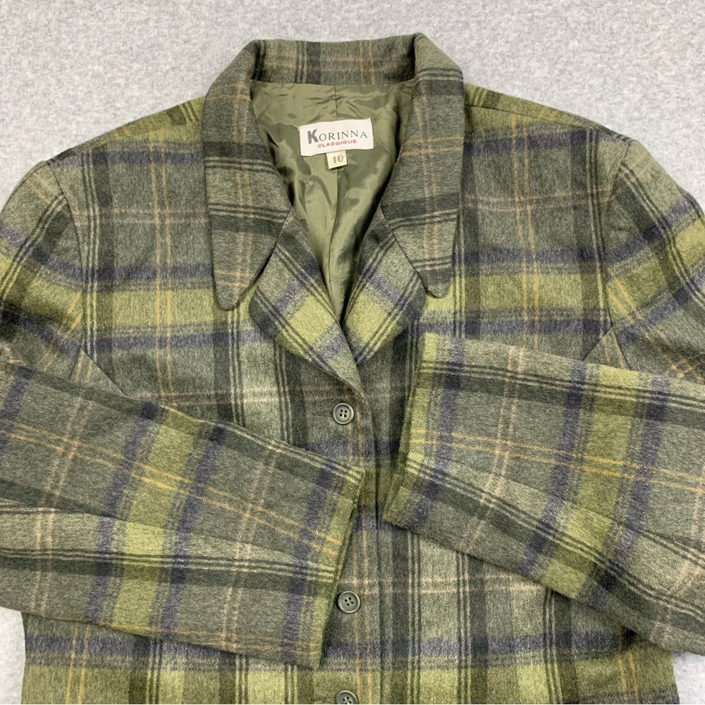 Vintage Korinna Classique Blazer Woman 10 Wool Mohair Olive green Plaid Academia